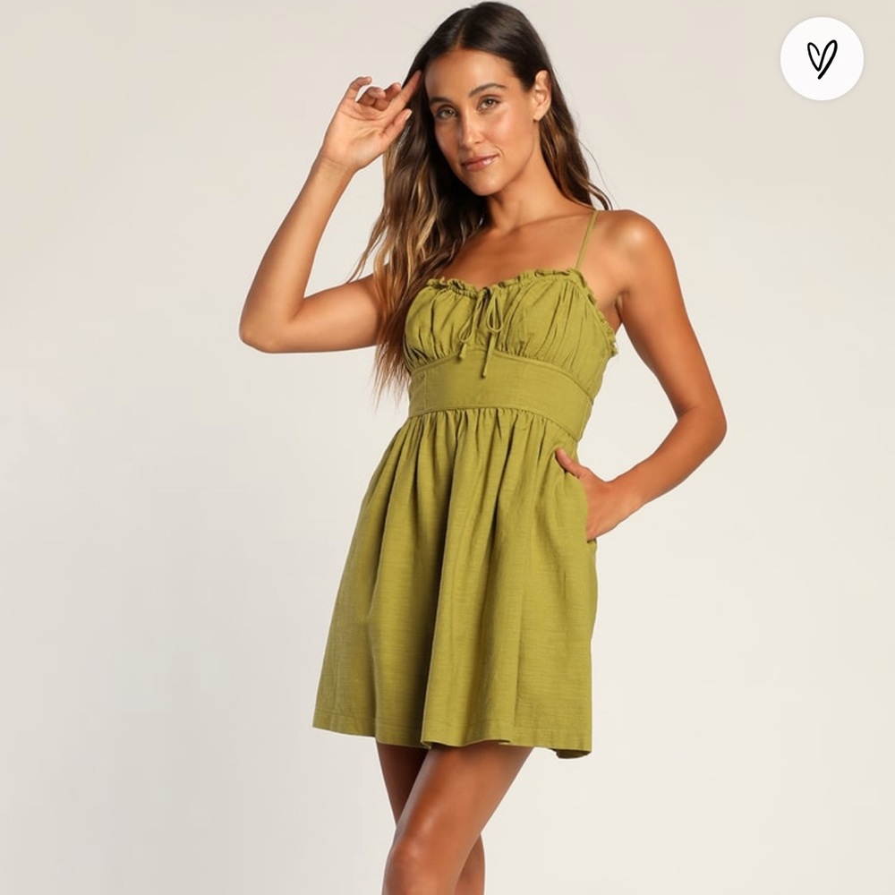 Lulu’s Olive Green Backless Mini Dress with Pockets